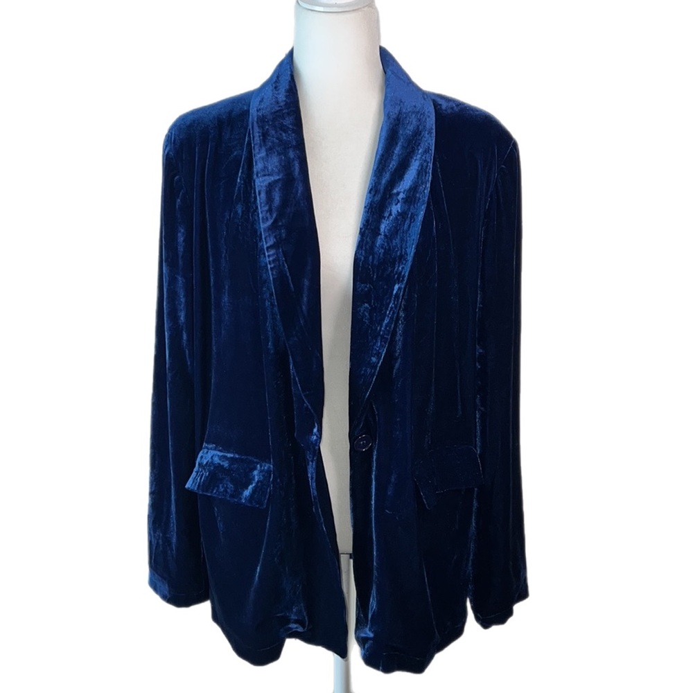 NWOT VINTAGE HAVANA One Button Oversized Velvet Blazer Midnight Blue L - Picture 8 of 11